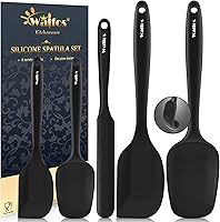 Walfos 5-Piece Silicone Spatula Set - 600°F Heat Resistant, BPA-Free Seamless Design, Stainless Steel Core for Baking, Cooking & Mixing - Dishwasher Safe Black