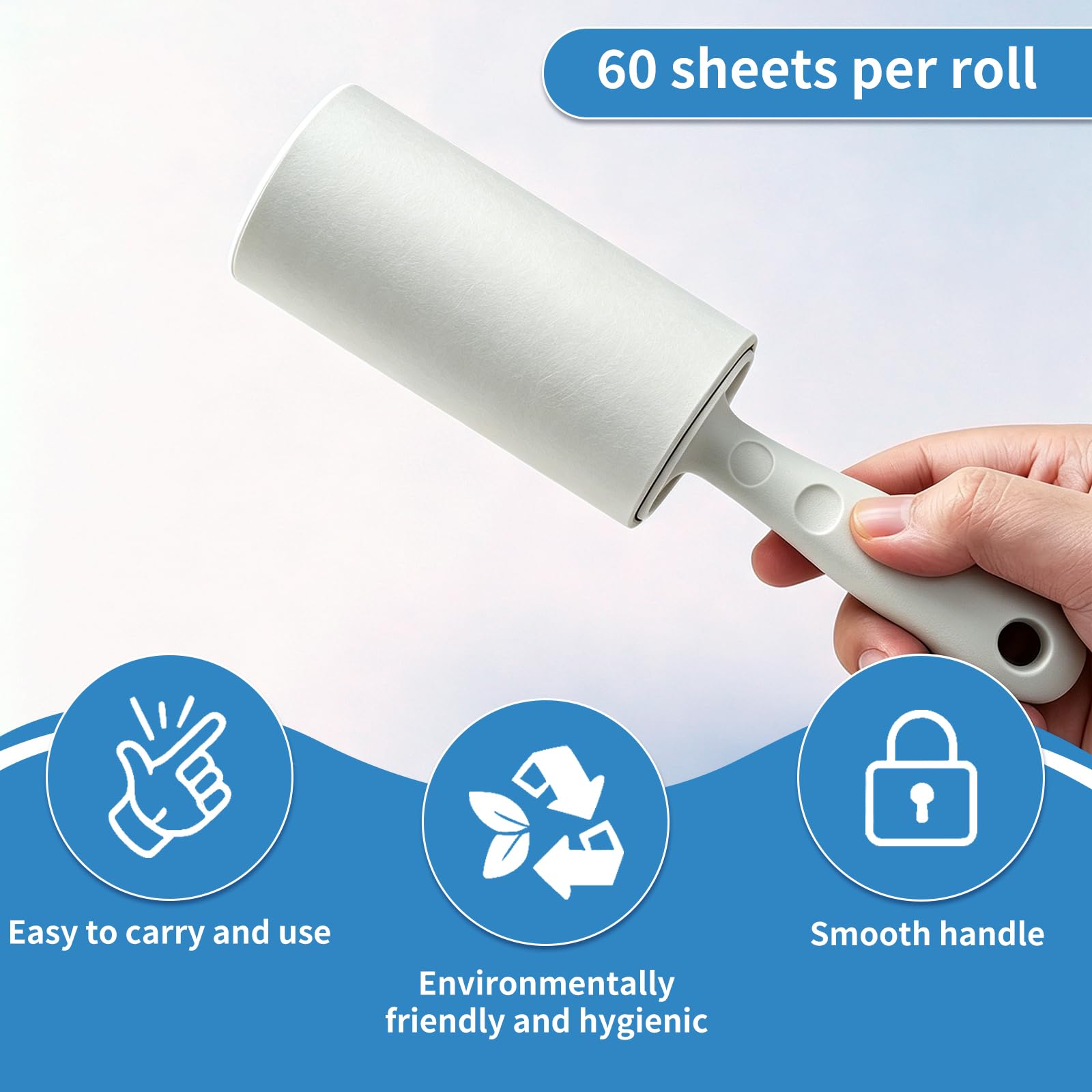 12 Rouleaux Rouleau Poils Animaux,720 Feuilles Brosse Collante, 60 Feuilles/Rouleau,Rouleau adhésif très Collant pour Vêtements, Cheveux, Canapé, Lit, Poils de Chat et Chien (12 Rouleaux + 2 Poignées)
