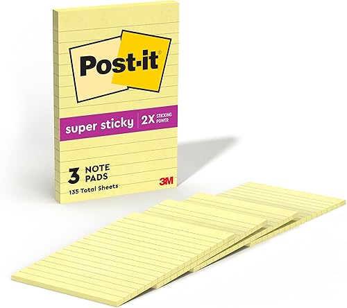 Notas con pegamento Post-it Recycled, de 4 x 6 pulg., Colección Bali, 4 pads/paquetes, 45 hojas (4621-SSNRP), Amarillo canario