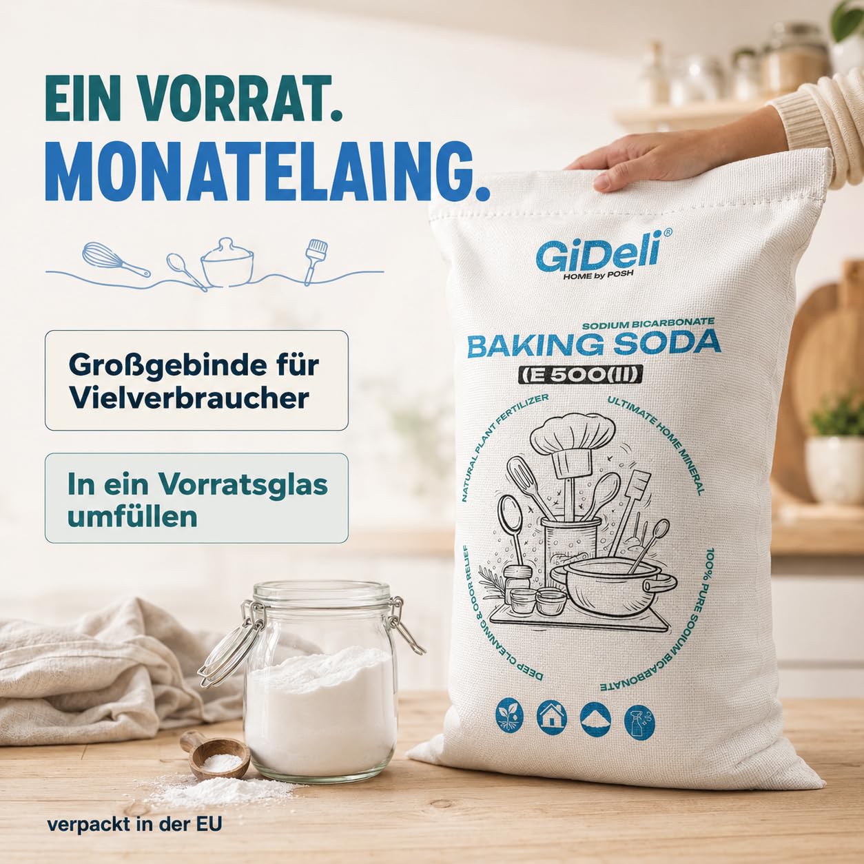 GiDeli Natron Pulver 25 kg Baking soda Backpulver E500ii Natriumbicarbonat hochreine Lebensmittelqualität (25kg)