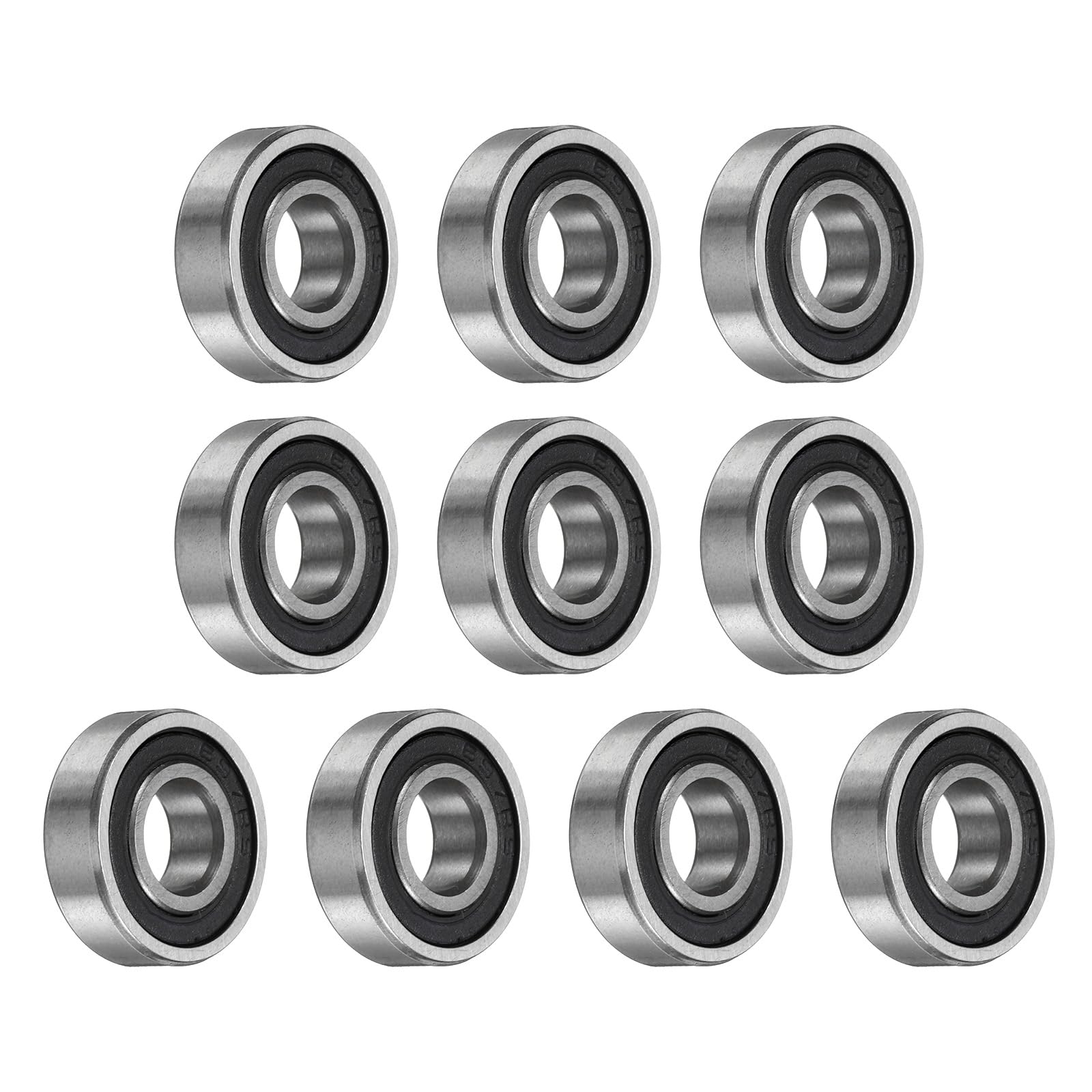 uxcell 10pcs 697-2RS Bearing 7x17x5mm, Chrome Steel Double Rubber Seals Miniature Bearing, Lubricated Deep Groove Ball Bearings, P6 (ABEC 3)