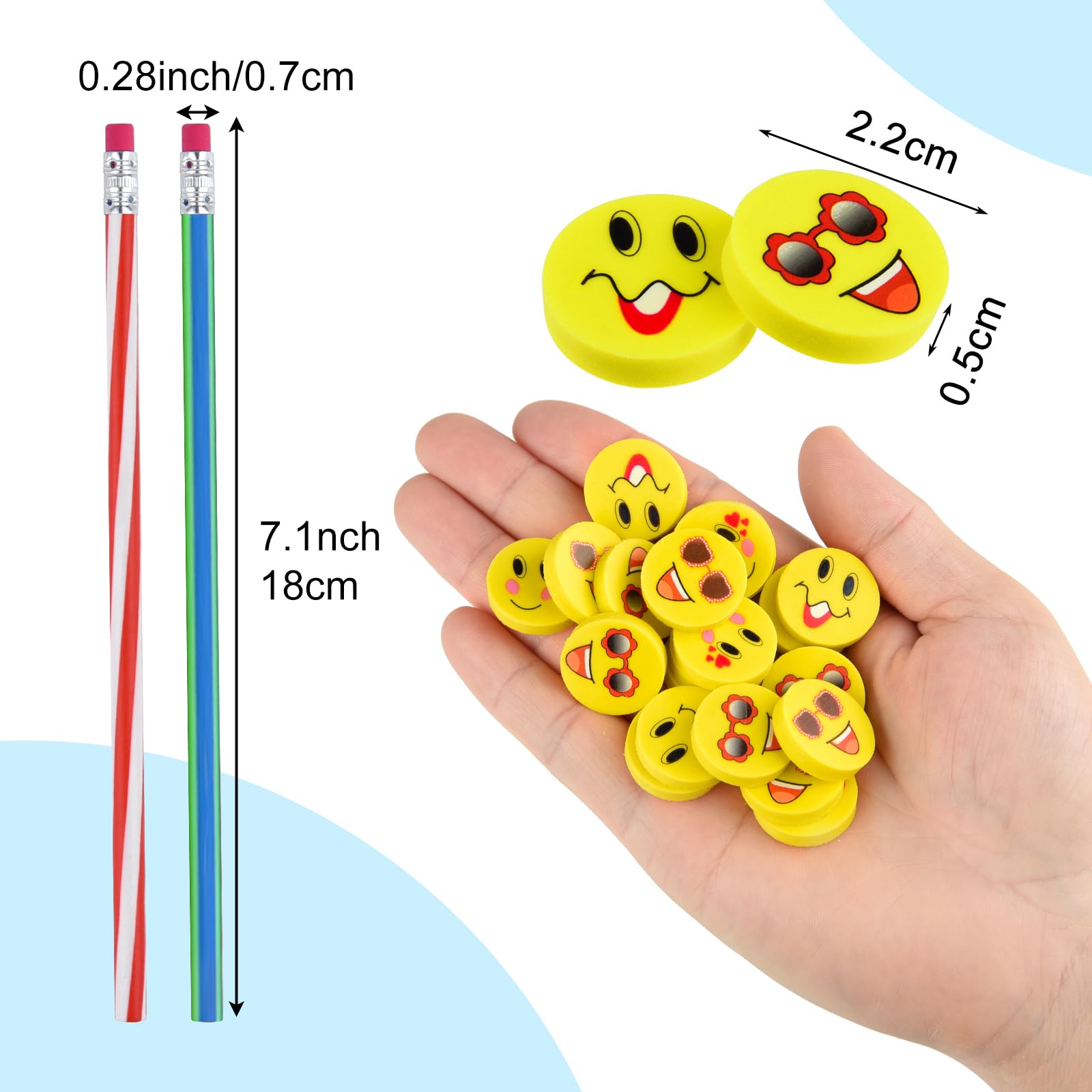 120 pièces Lot de pour pochettes surprises : crayons souples et flexibles, gommes, fournitures scolaires et cadeaux d'invités