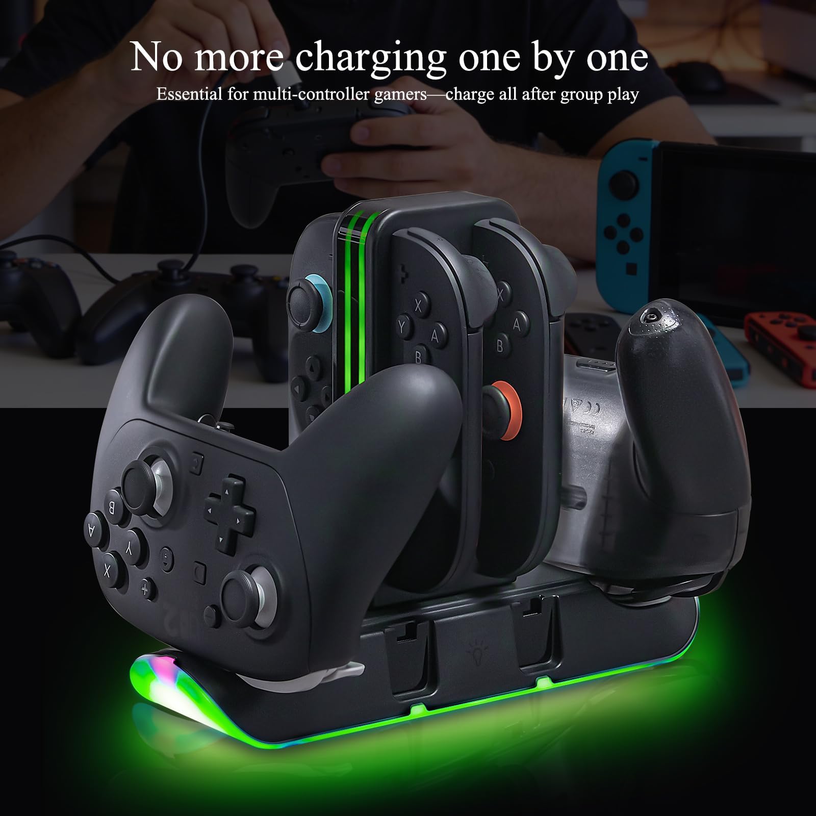 Switch 2 Controller Charger Dock – Charge 4 Joy-Cons & 2 Pro Controllers – Fast Charging RGB Station with LED Indicators & Touch Control – Compatible with Nintendo Switch 2/1/OLED — view 7