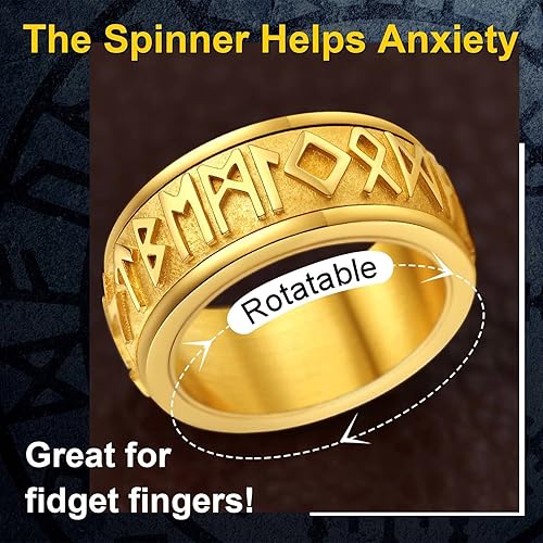 Miniatura 5 de ChainsProMax Puede grabar anillos giratorios de runa vikinga para hombresmujeres, tamaño #7-#14, anillo de cadena de eslabones de acero inoxidable,