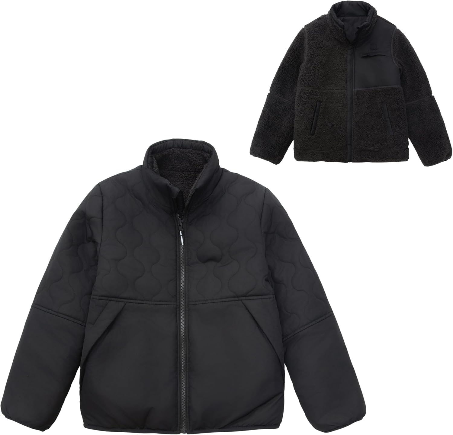 Rokka&Rolla Boys' 2-in-1 Reversible Water-Resistant Teddy Sherpa Puffer Jacket