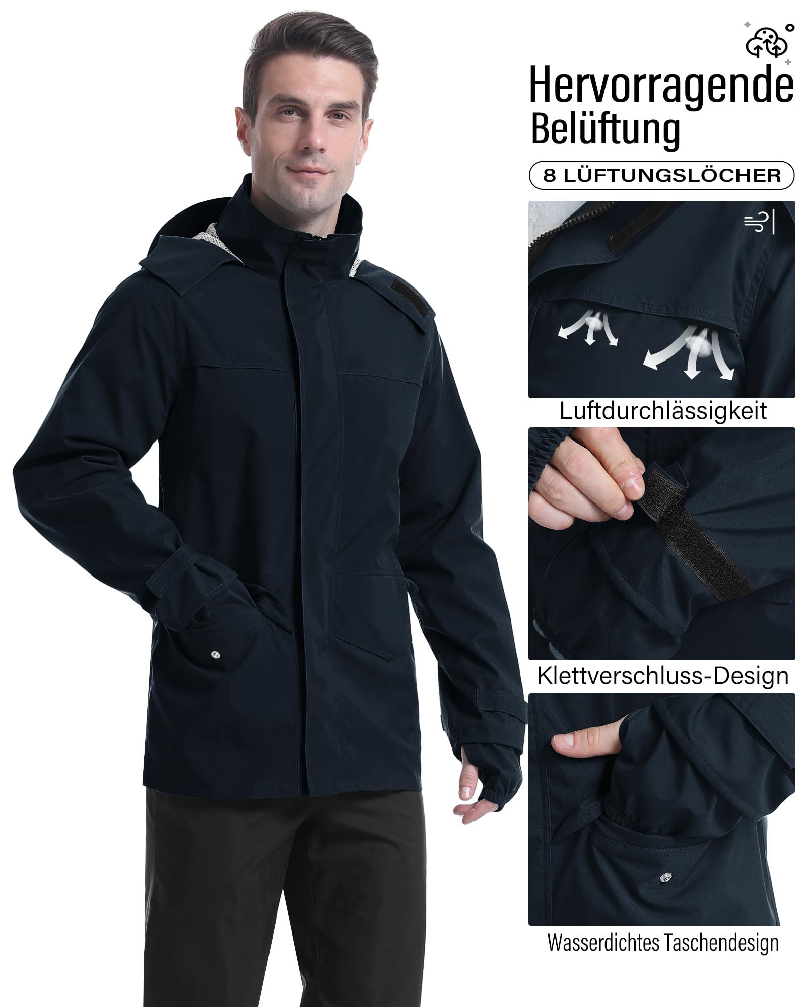 Coutyuyi Homme Veste de pluie, légère et imperméable,pliable avec capuche rangeable,pour activité en plein air,cycle