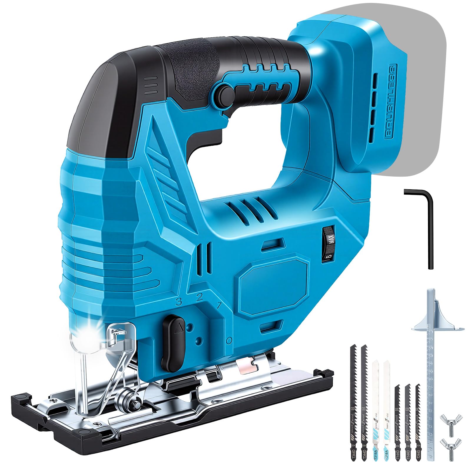 Brushless Cordless Jigsaw 800W 3200SPM Compatible with Makita 18V Battery