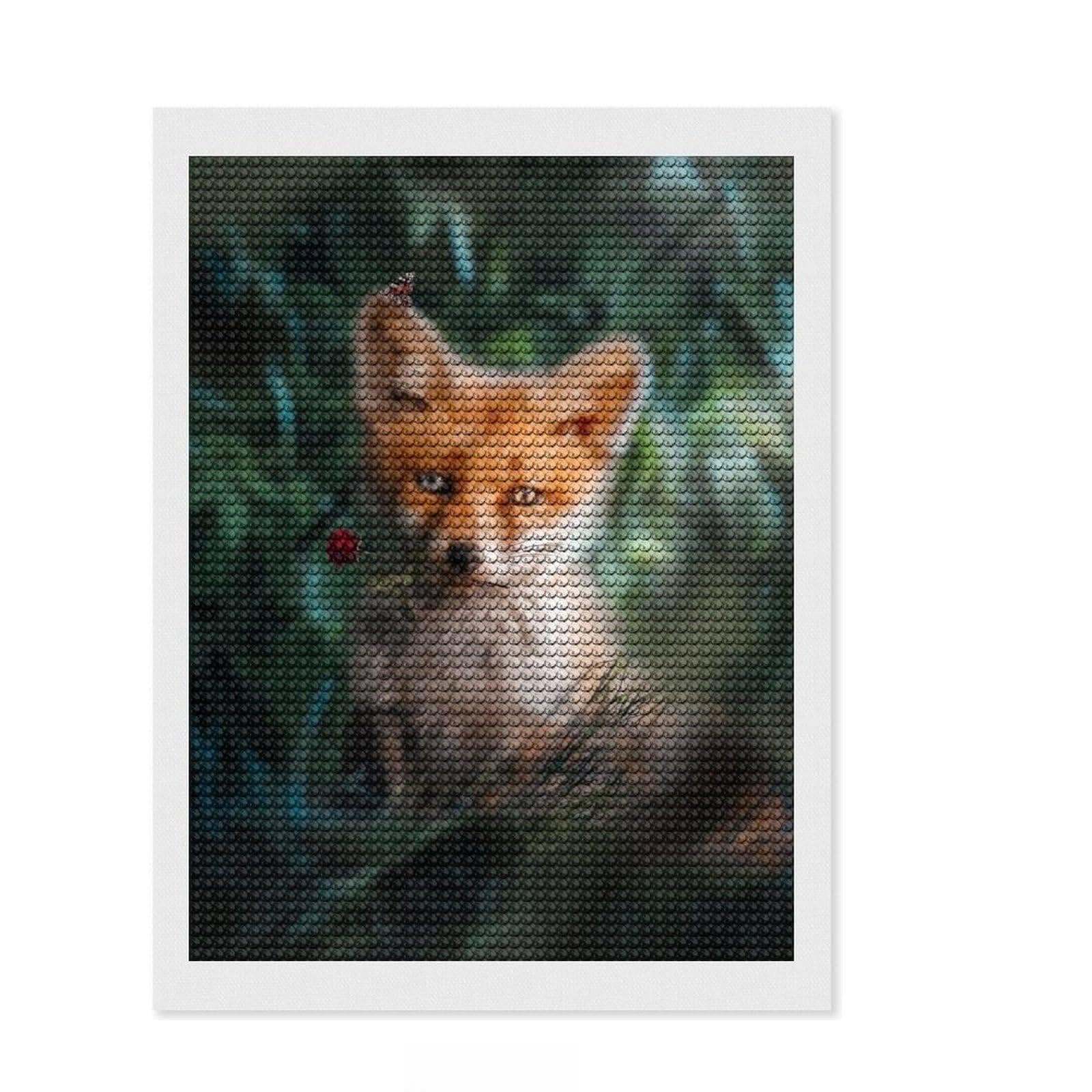 Junmoney Rose Fox Diamond Painting Kit 12"x16", Good for Quiet Evenings, Mindful Craft Activity, Living Room Decor, Gift Idea