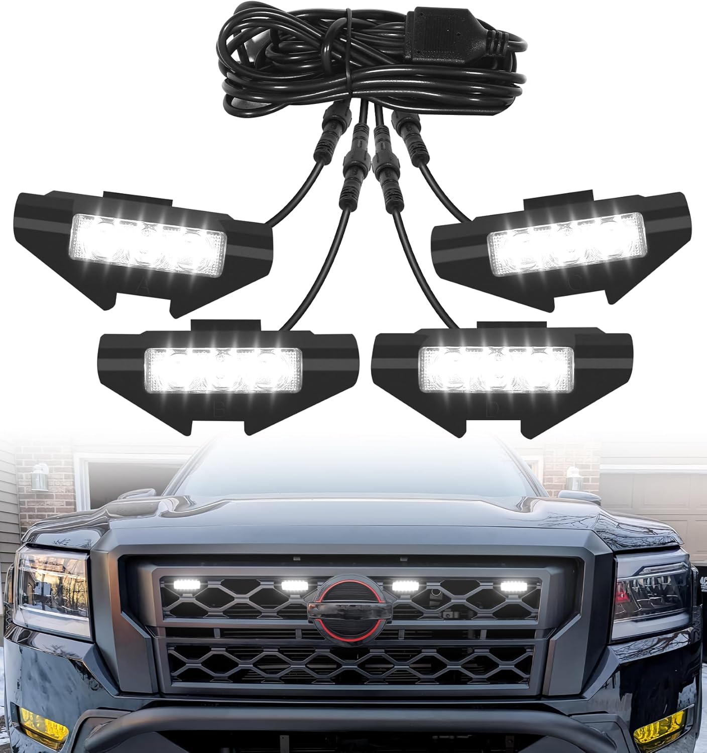 Grill Lights for Nissan Frontier 2022-2024 Front Bumper Grille Marker Accent Head Lamps DRL PRO 4X X S SV SL Accessories (White)
