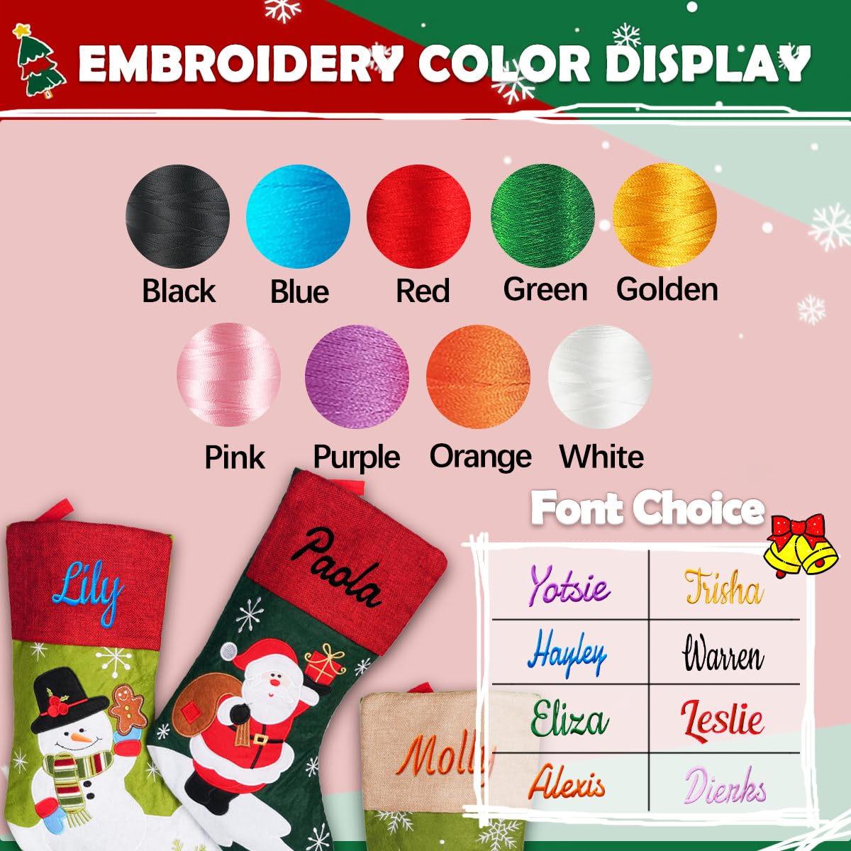 Ulico Personalized Christmas Stocking,Custom Name Cartoon Stockings, 18” Large Snowman Deer Santa Xmas Stocking for Kids,Holiday and Family Stocking for Fireplace Holiday Party Decoration (1 Pcs)