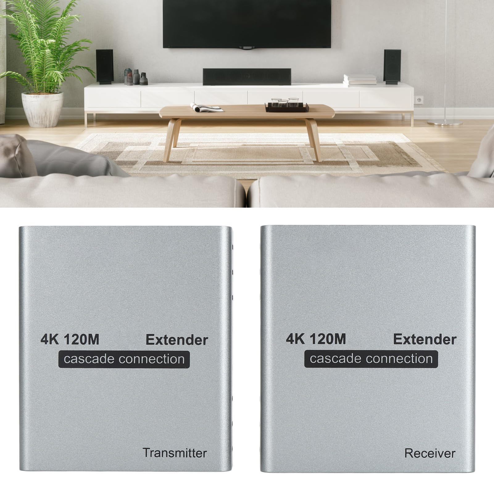 Extensor HDMI, Extensor de Amplificador de Señal HDMI 4K 120M, Conexión en Cascada de Cable LAN CAT5e Cat6 a Través de RJ45 Ethernet, Compatible con Control Remoto por