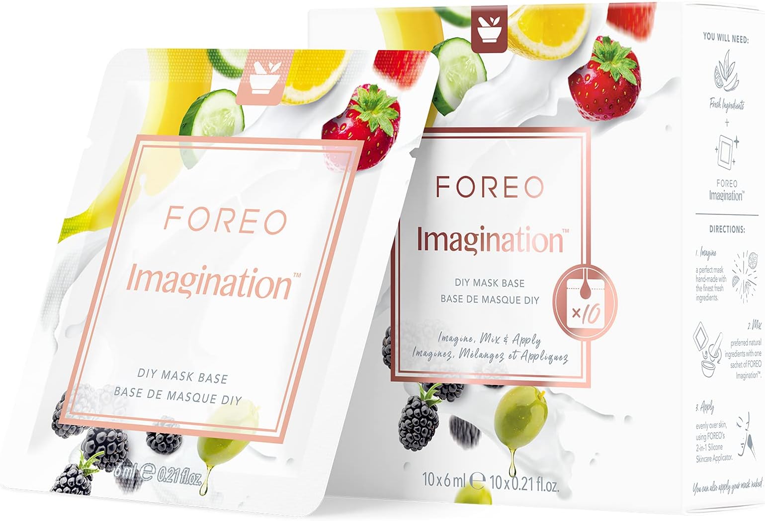 FOREO Imagination DIY Face Mask Base (10 sachets x 0.21 Fl. Oz.) For All Skin Types + Mini Cookbook, Absorption-Enhancing, Antioxidant Rich, Hydrating, Clean & Safe Formula