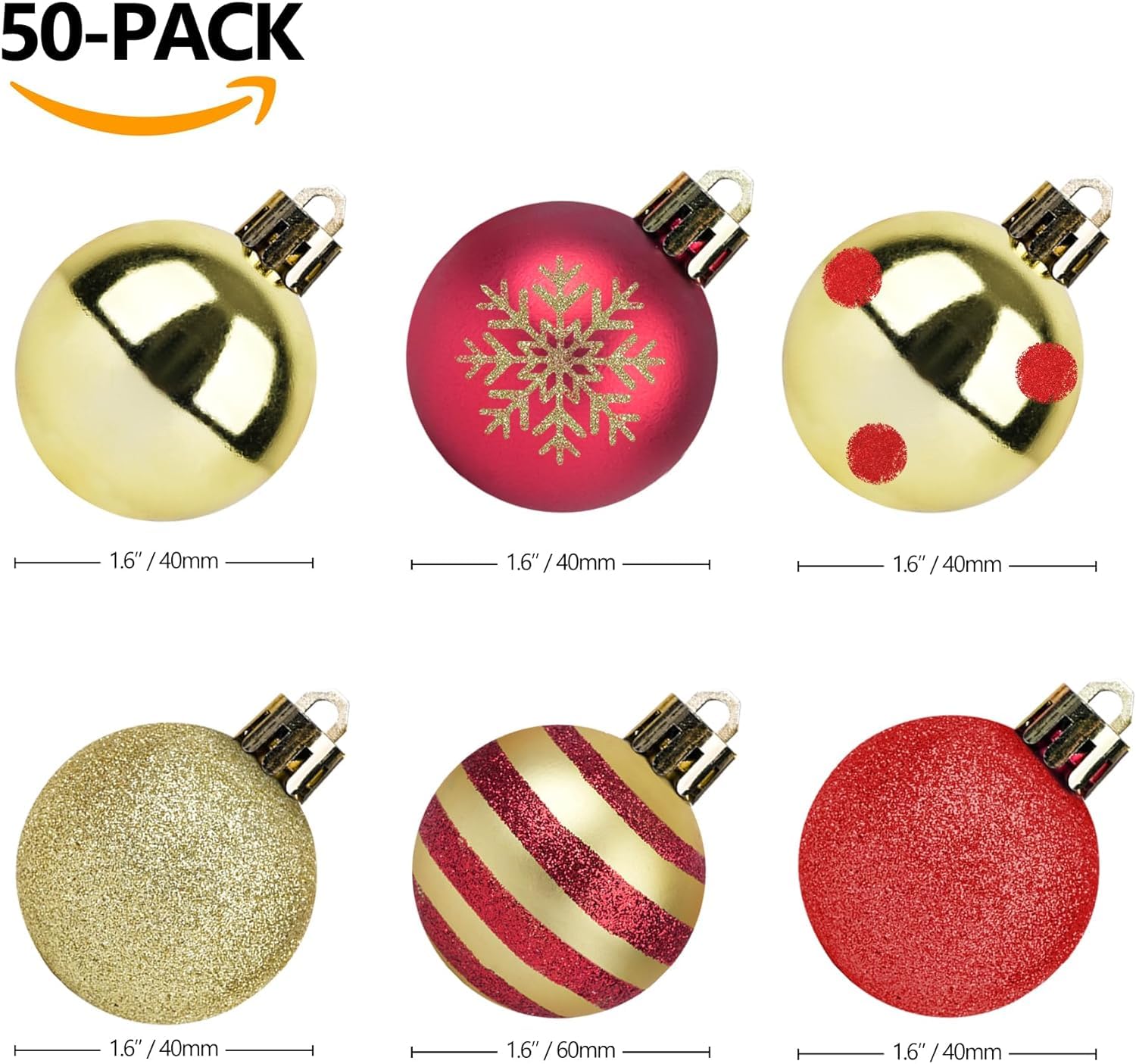 Baumschmuck 50 Stück Weihnachtskugeln, 4,1 cm, Weihnachtsbaumschmuck, Ornamente, Rot Und Gold, Für Urlaub, Hochzeit, Party, Dekoration Weihnachtskugeln