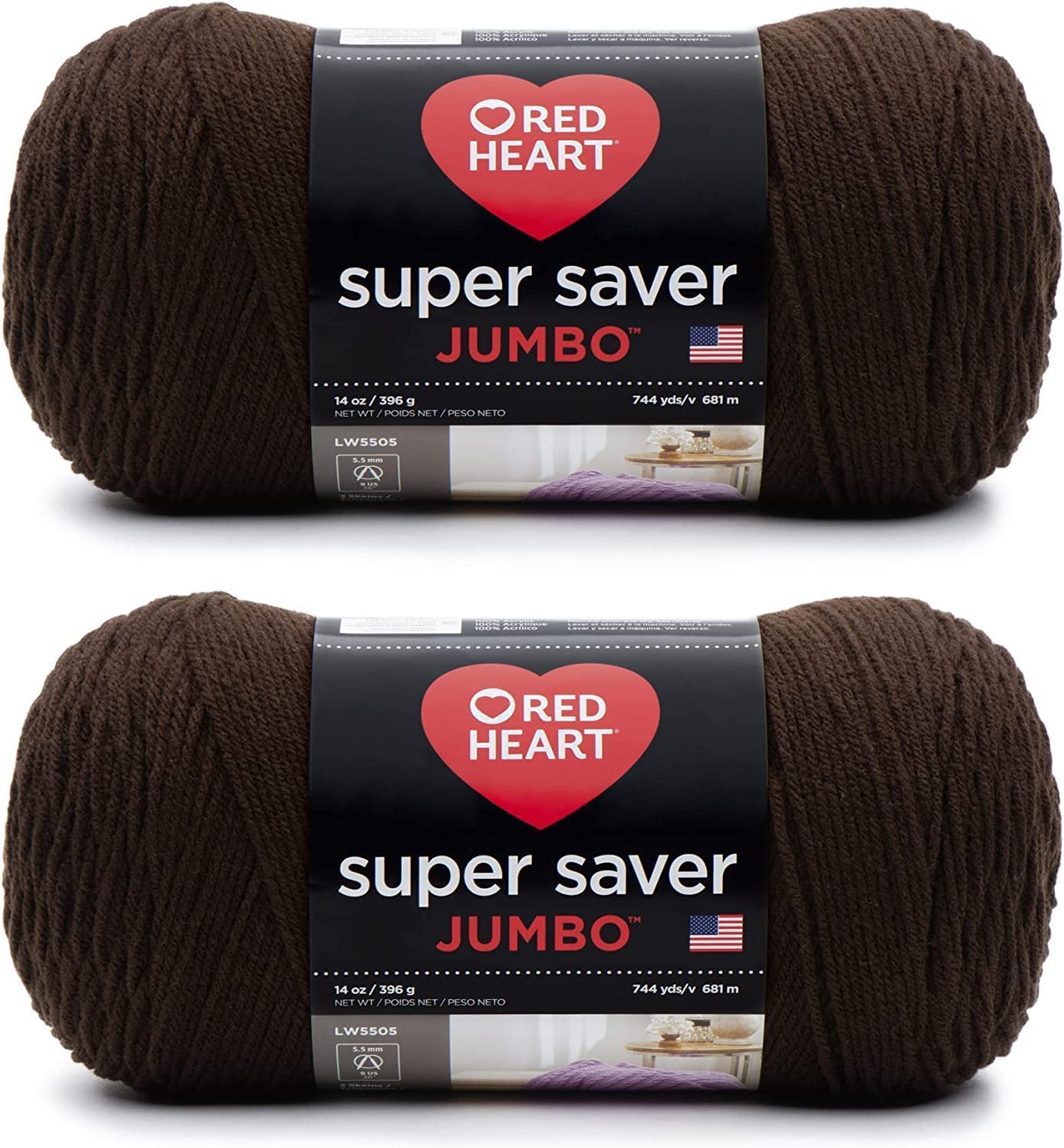 Red Heart Yarn, Acrylic, Cofee, 2 Pack