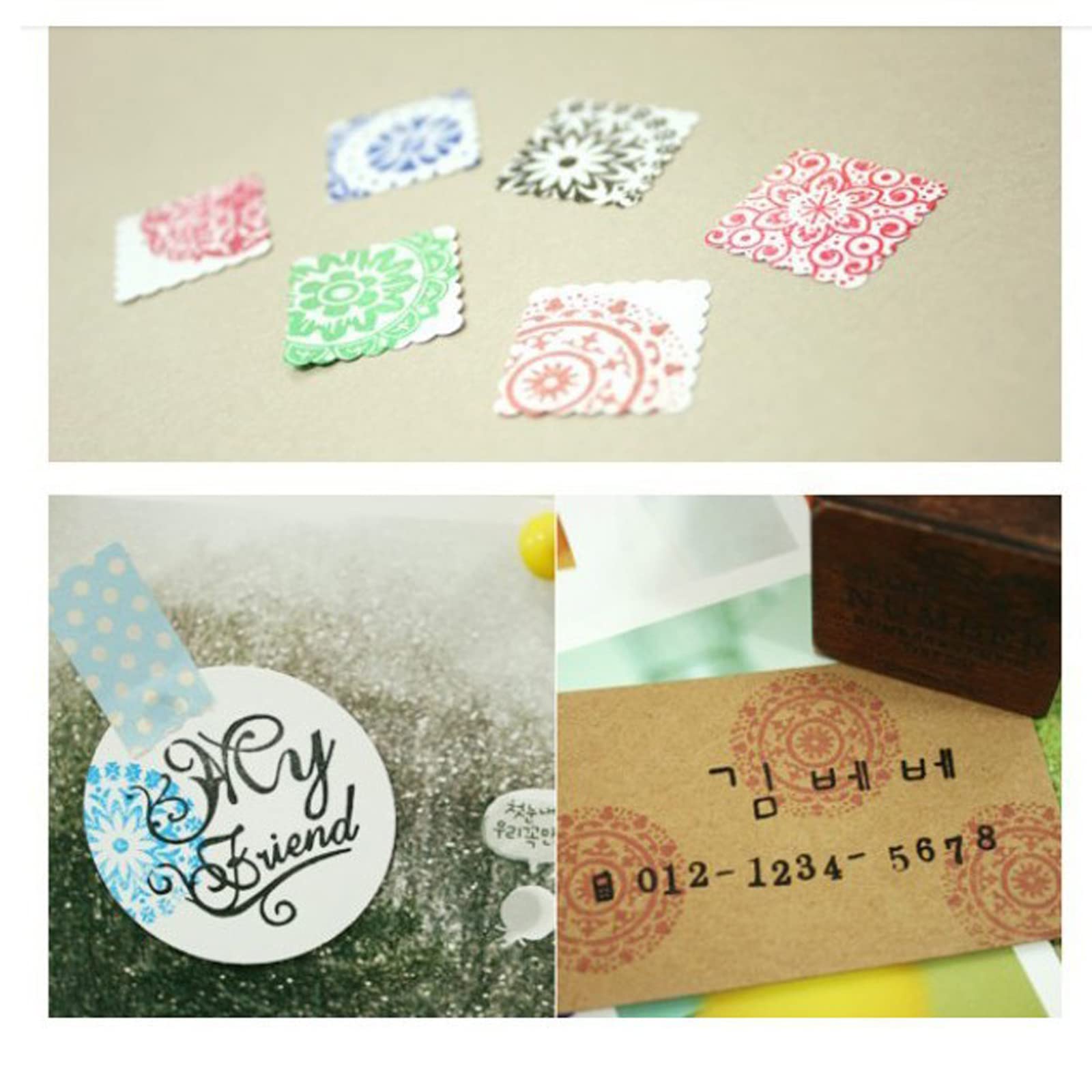 6 pezzi Floreale Timbro in Gomma Rotondo, Legno Tamponi Gomma In Legno, Gomma Stampi Retro, per Timbri DIY Scrapbooking e Carteria Decorazione