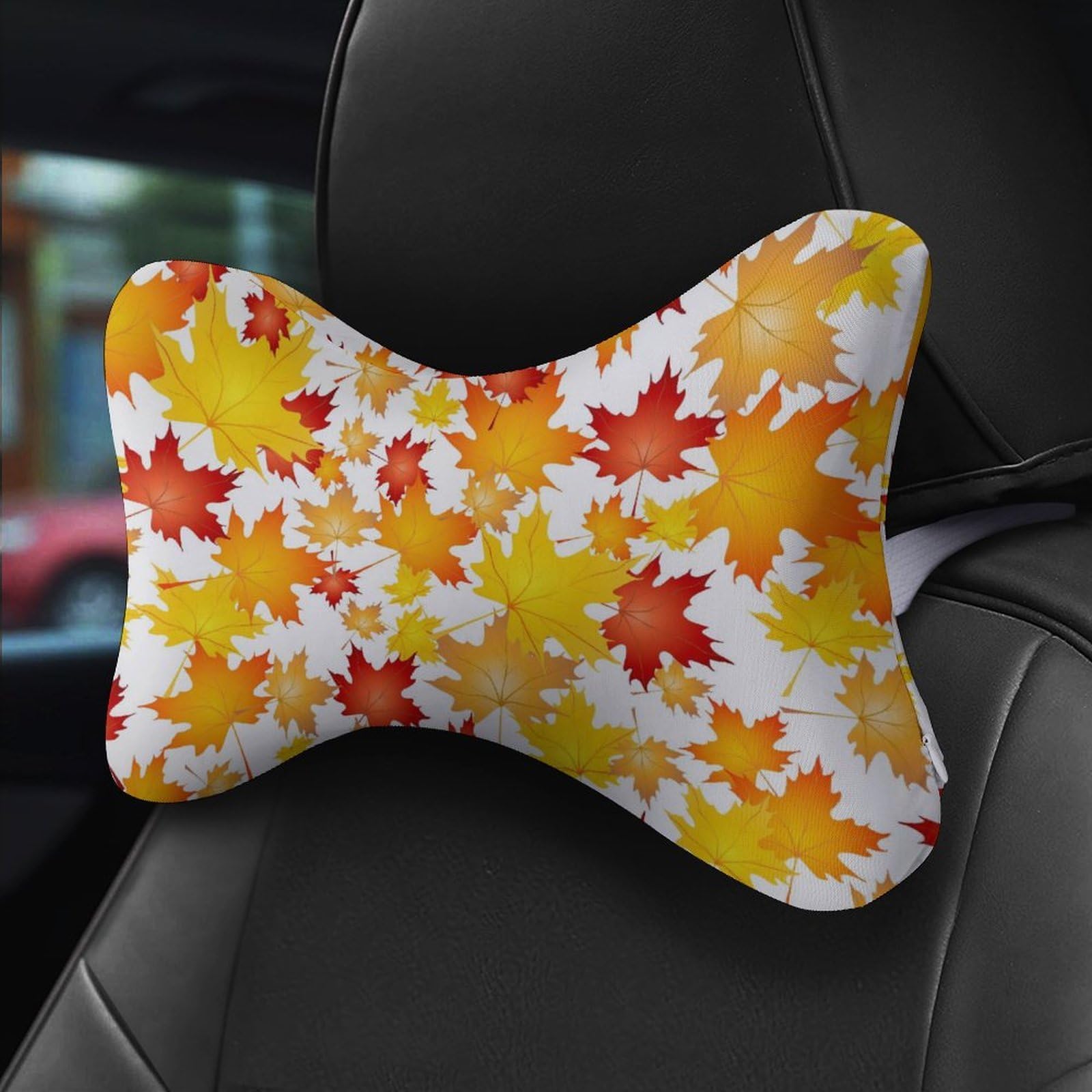 SMAZDFXX Maple Leaf Car Neck Pillow Set of 2 Car Seat Head Support Cushion Bone Pillows with Elastic Strap