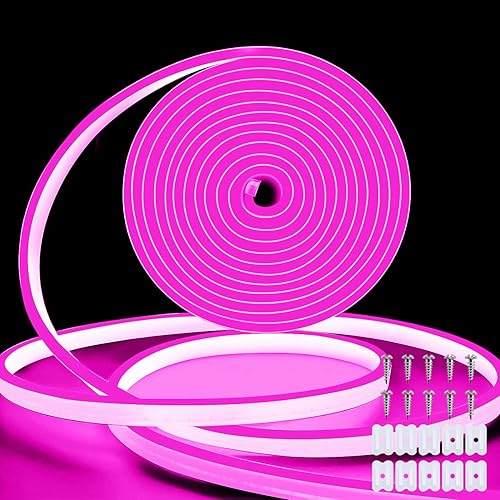 Tira de luces LED de neón, luces LED de 16.4 pies para dormitorio, tira de neón de silicona de 12 V, impermeable, flexible, cuerda de luz de neón
