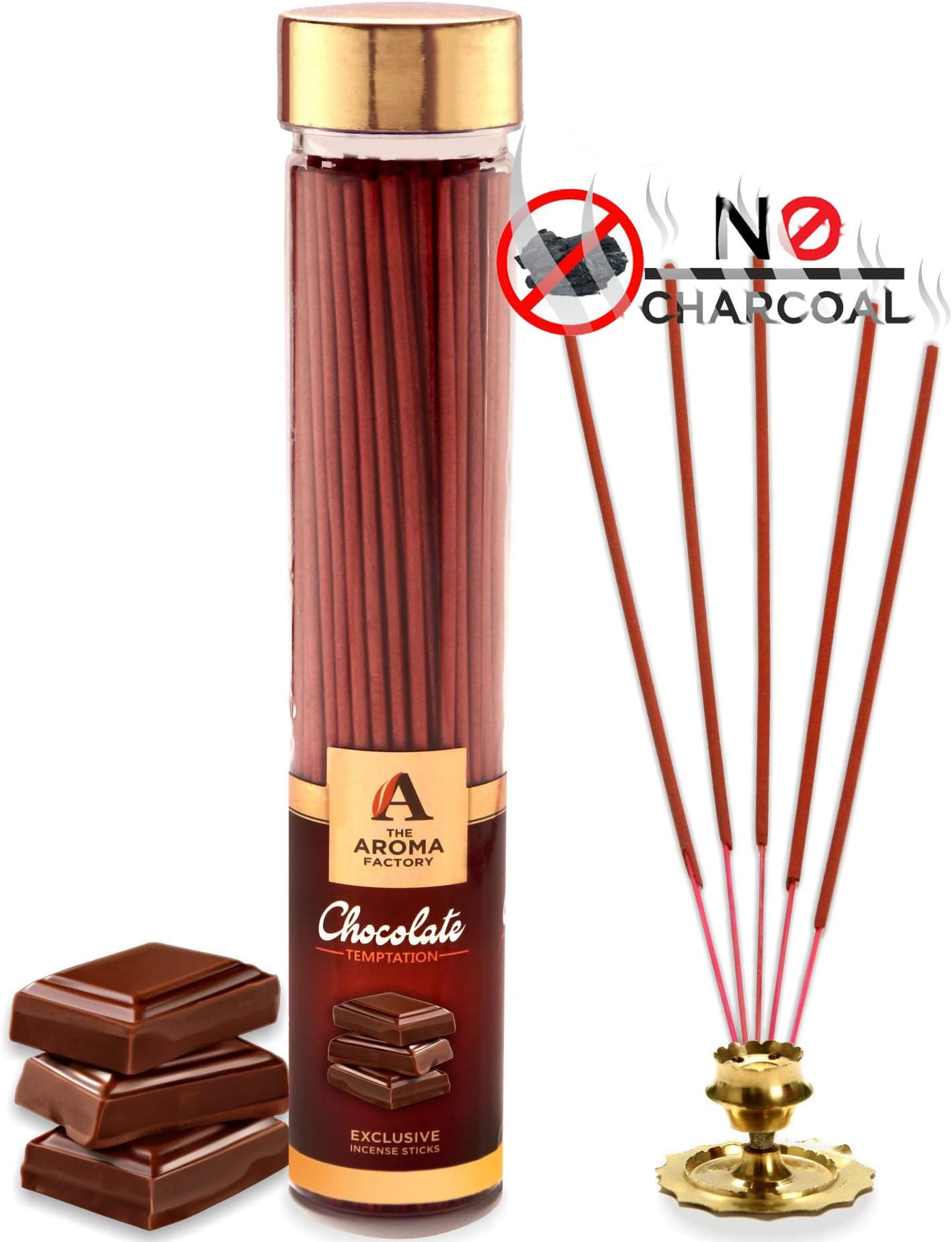 The Aroma Factory Chocolate Incense Sticks (0% Charcoal) Agarbatti Pure Chocolate stick for Home Fragrance, Fruity Room Freshener, Aromatherapy (Bottle Pack of 100)