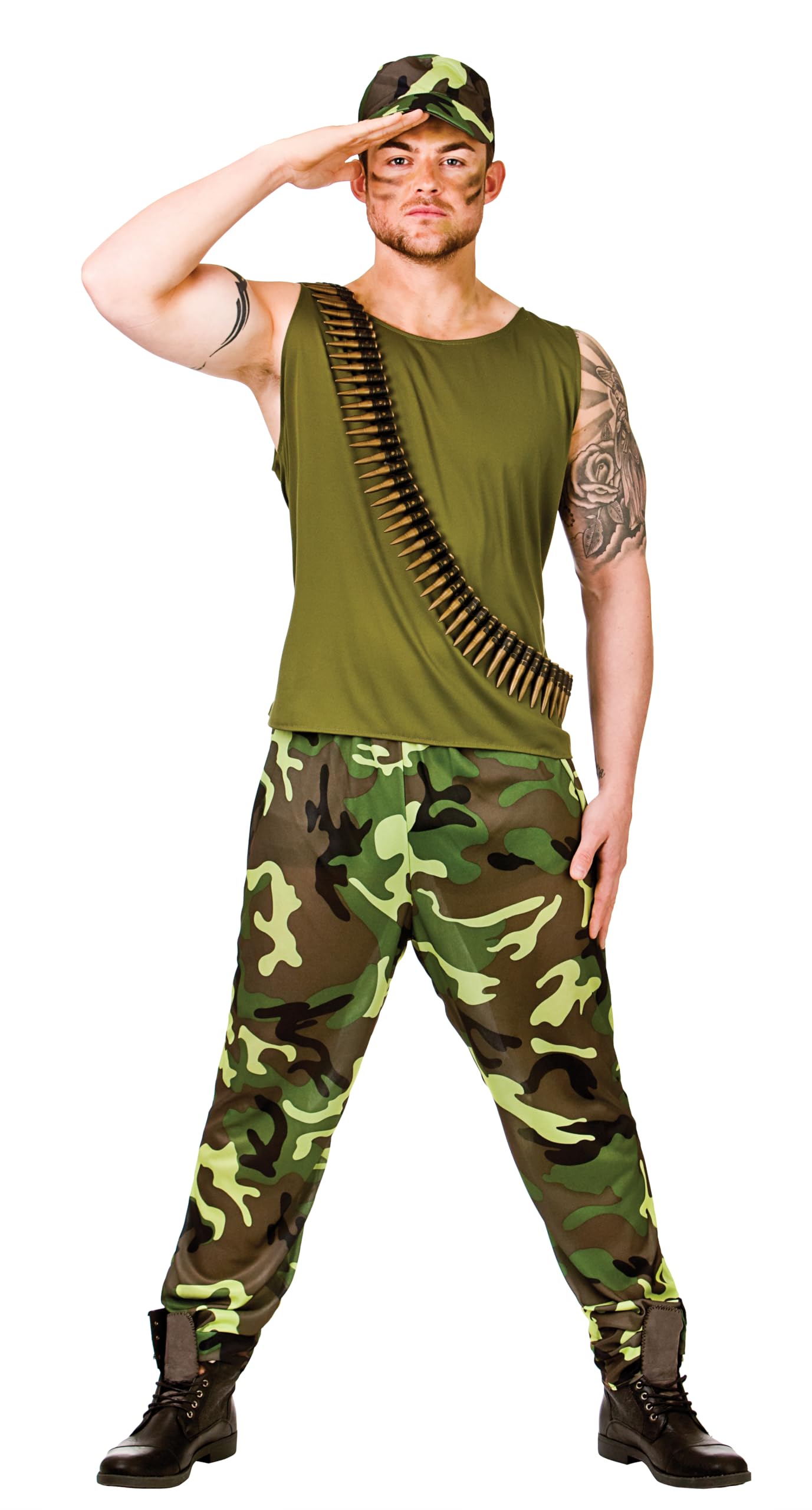 Wicked Costumes Mens Army Soldier Fancy Dress Costume – Military Camouflage Outfit for Halloween, Parties & Events - Large
