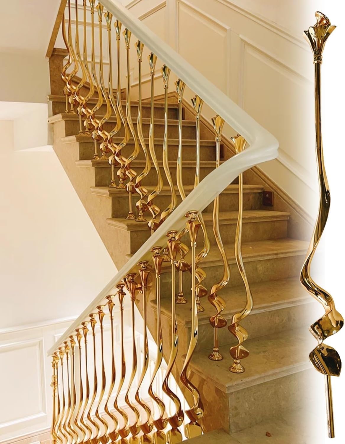 Rampe d'escalier noire en colimaçon avec kit complet de balustres de torsion