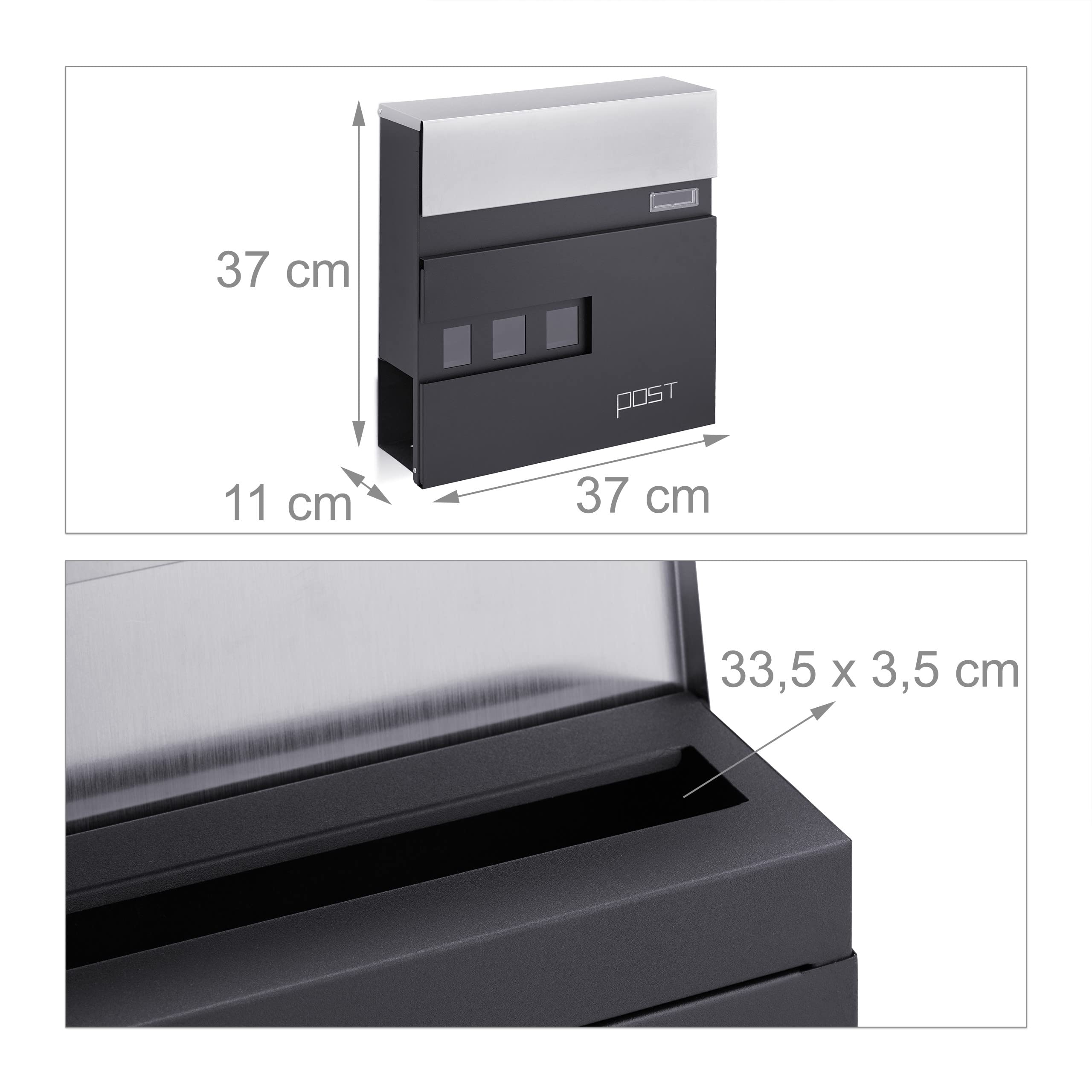 Cassetta Della Posta Moderna Con Portagiornali - Acciaio Nero 37x37x11 Cm, Chiusura A Chiave - Foto 10