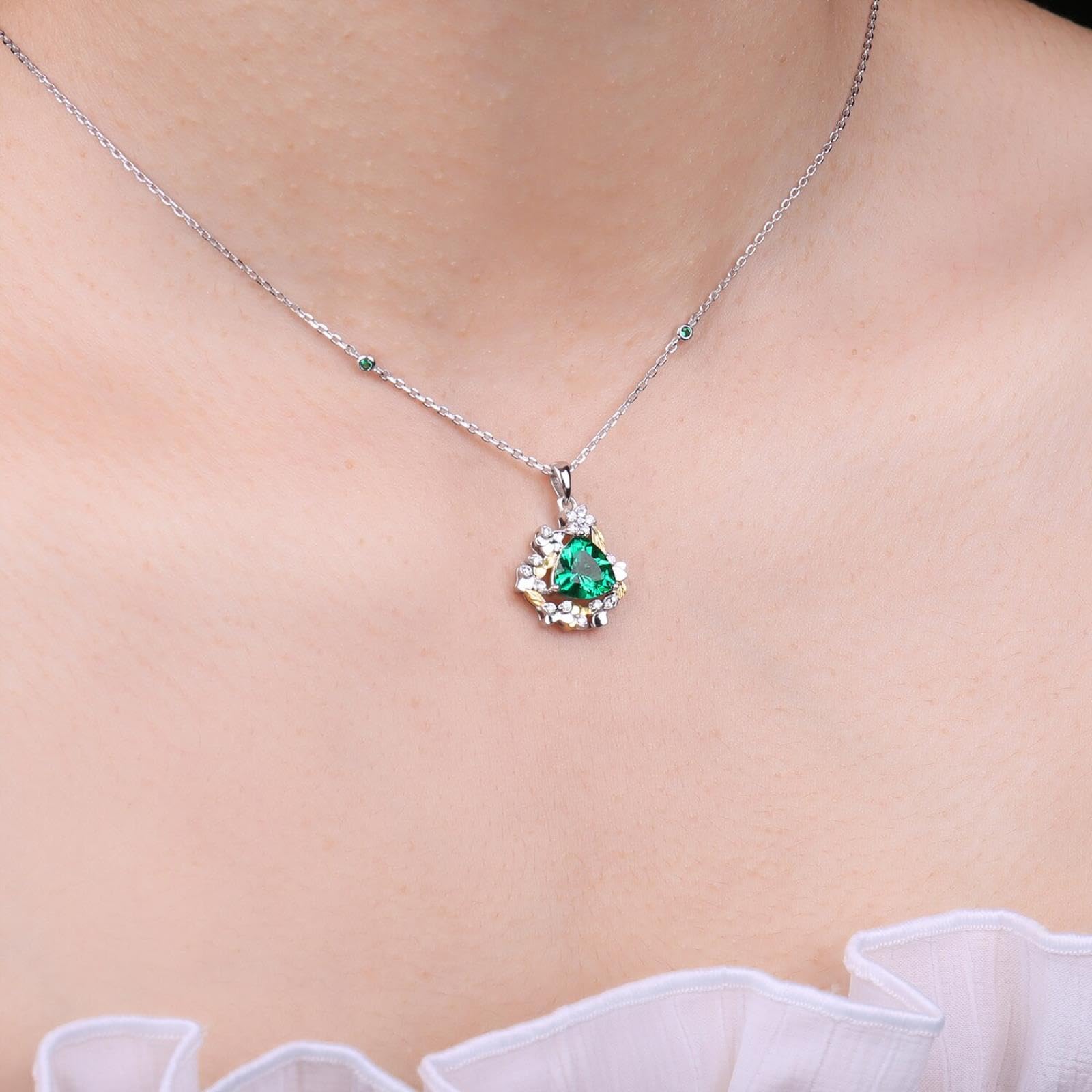 MOCHAMIK Akcesoria nowy chiński budyń ryżowy 1,8 ct Nano rosyjski symulowany szmaragdowy naszyjnik dla kobiety 45 cm