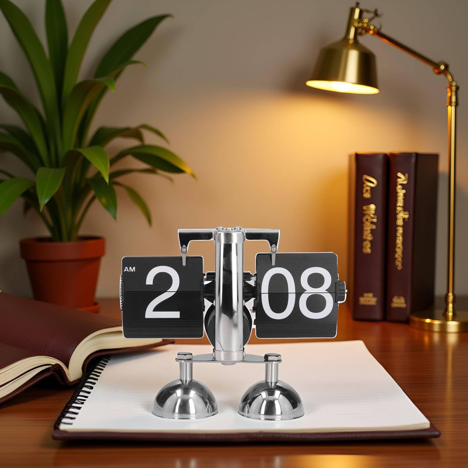 HERCHR Reloj De Escritorio con Tapa, Reloj Mecánico Retro Abatible hacia Abajo, Cambio De Página Automático, Relojes De Cuarzo, Reloj Digital con Engranaje Interno