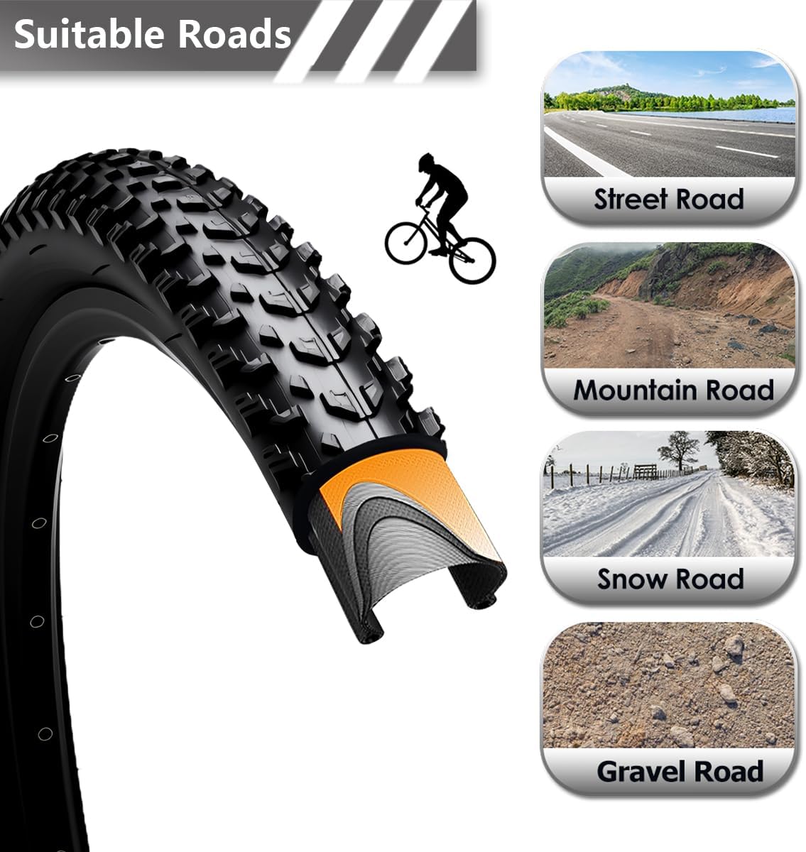 26/27.5/29x2.10 Mountain Bike Tires Strong Grip Bicycle Tires Foldable Wear-Resistant Mountain Bike Tires Pack of 2
