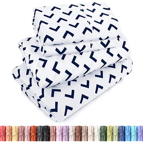 Utopia Bedding Queen Sheet Set, Soft Microfiber 4 Piece Bed Sheets with 15" Deep Pocket - Easy Care Brushed Microfiber (Arrows - Navy)