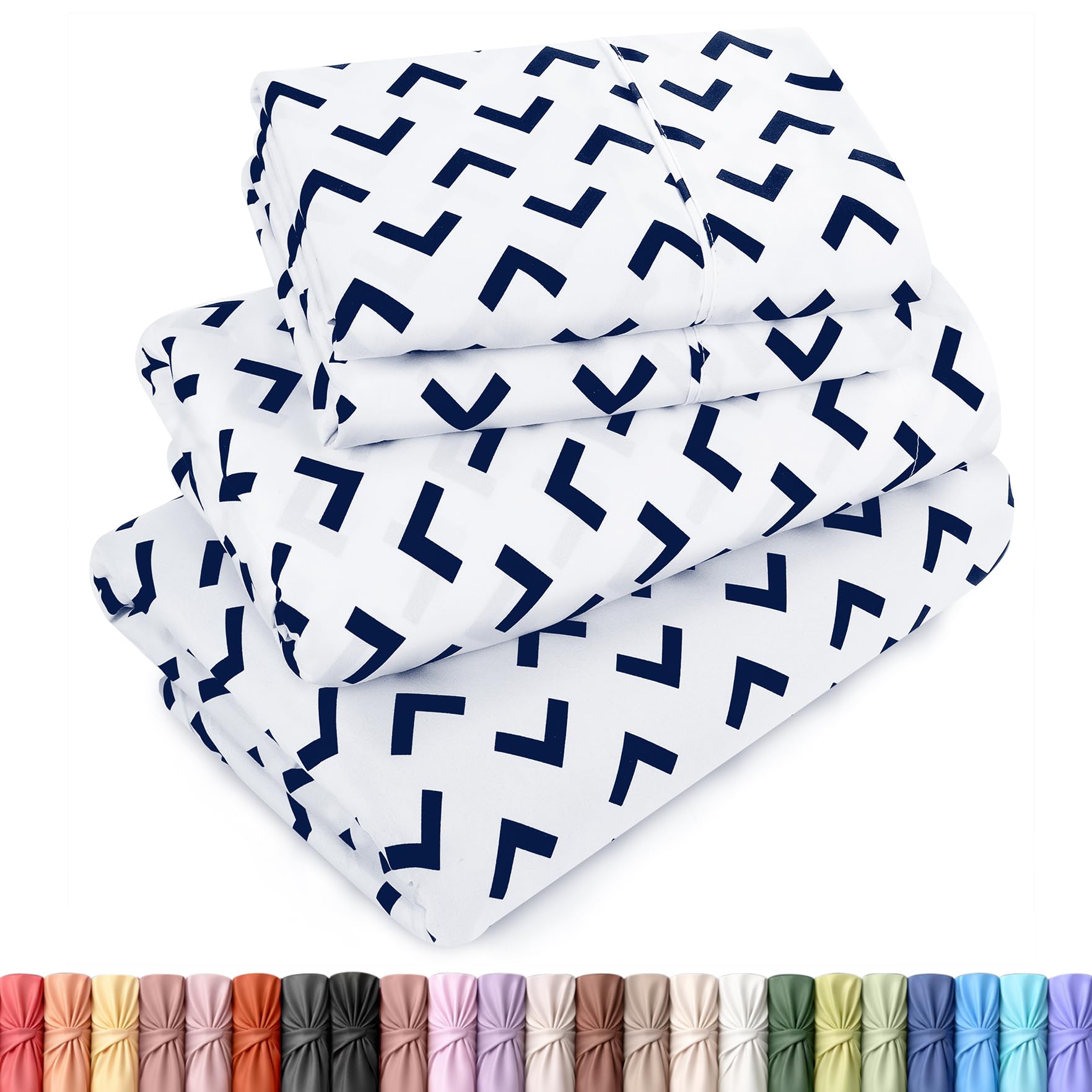 Utopia Bedding Queen Sheet Set, Soft Microfiber 4 Piece Bed Sheets with 15" Deep Pocket - Easy Care Brushed Microfiber (Arrows - Navy) โ image 1