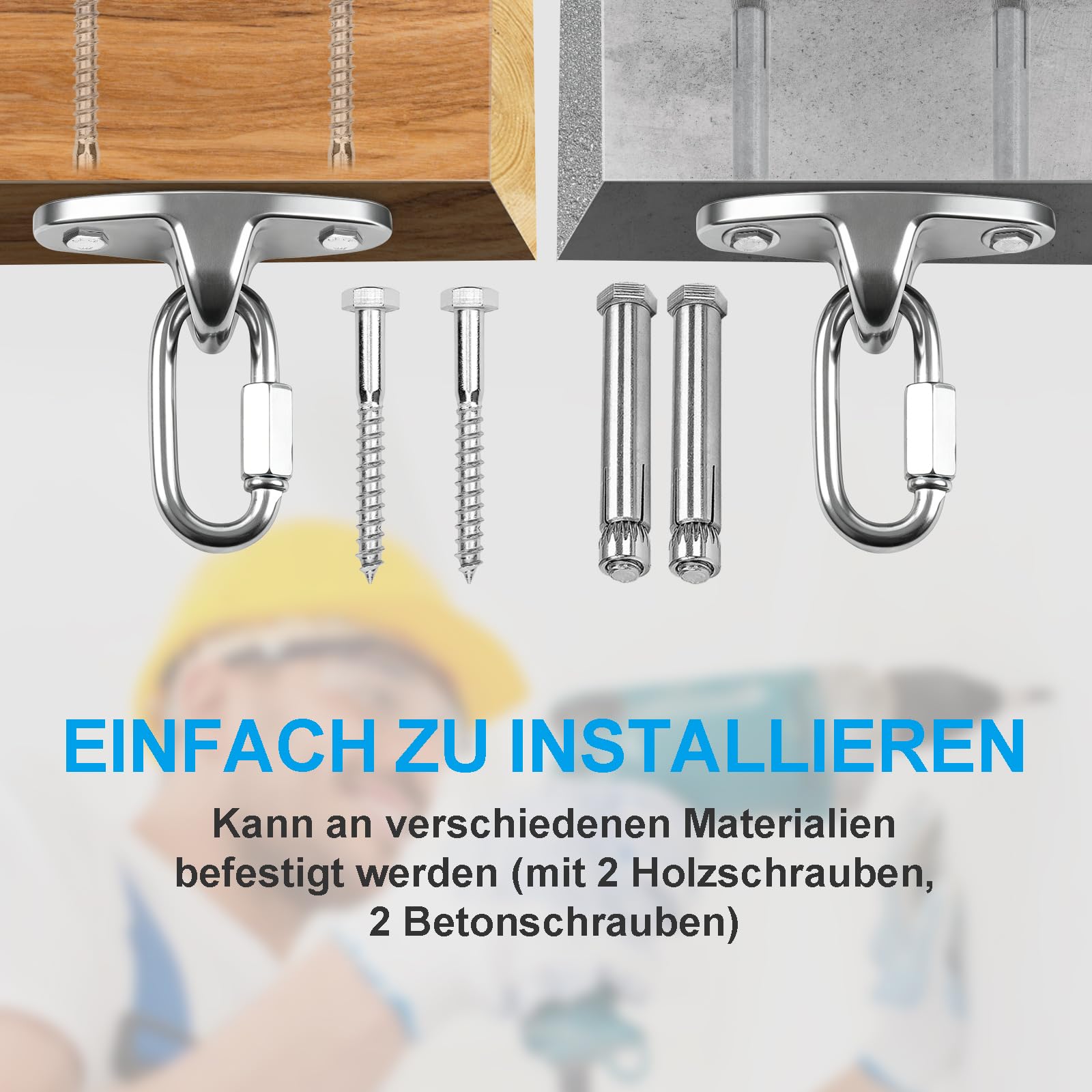 2er Deckenhaken Schwerlast, Robuste Haken zum Aufhängen 304 Edelstahl Deckenhaken für Holzbalken und Betondecken Hängende Hängematte für Hängesessel Veranda Yoga Fitnessstudio, 680KG Kapazität
