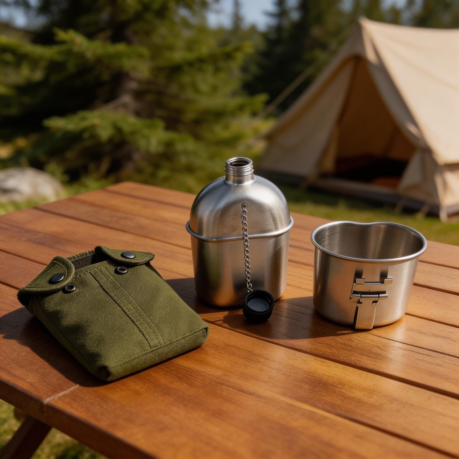 1 ensemble d'ustensiles de cuisine de camping en acier inoxydable avec sac en nylon pour faire bouillir l'eau, le thé, la cuisine, les aliments en plein air, randonnée, pique-nique