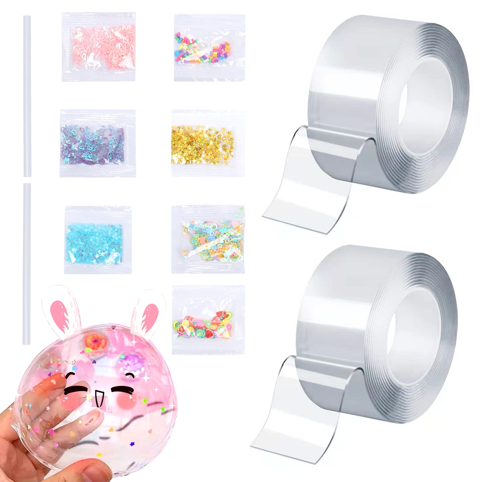 Kit Créatif Nano Tape - 2 Rouleaux De Ruban Adhésif Nano + 25 Accessoires (autocollants, Perles, Pailles…) Pour Enfants