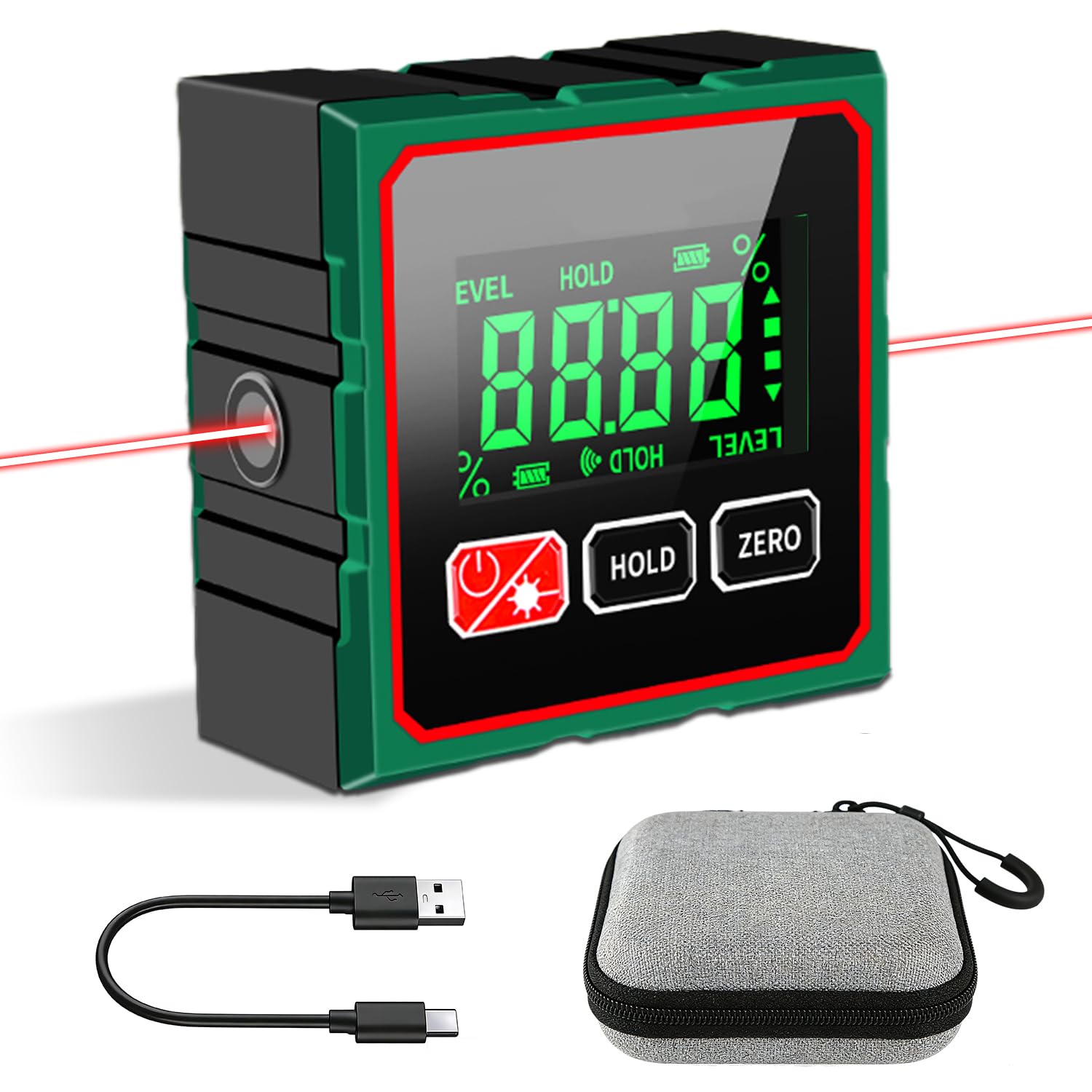 Digital Angle Finder with Laser, 4-Side Magnetic Digital Angle Gauge with Laser, Inclinometer Level with LCD Display for Woodworking, Construction, Table Saw and Machinery (with Tool Bag)