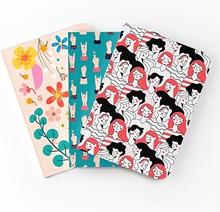 Cadernos femininos - Kit com 3 unidades - Capa Flexível com Toque Aveludado, 80 Páginas, 20x14cm