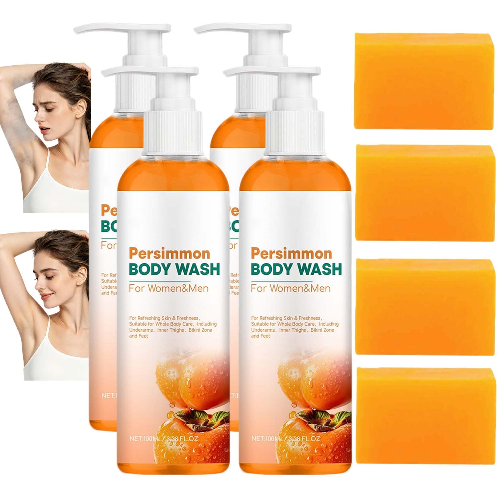 Mydło persimmon Bar Body Wash, naturalny zapach ciała, eliminuje starzenie się zapachów, dezodoryzuje i oczyszcza, delikatne czyszczenie, kontrola zapachu ciała, odświeżający ciało, długi (4 szt.)