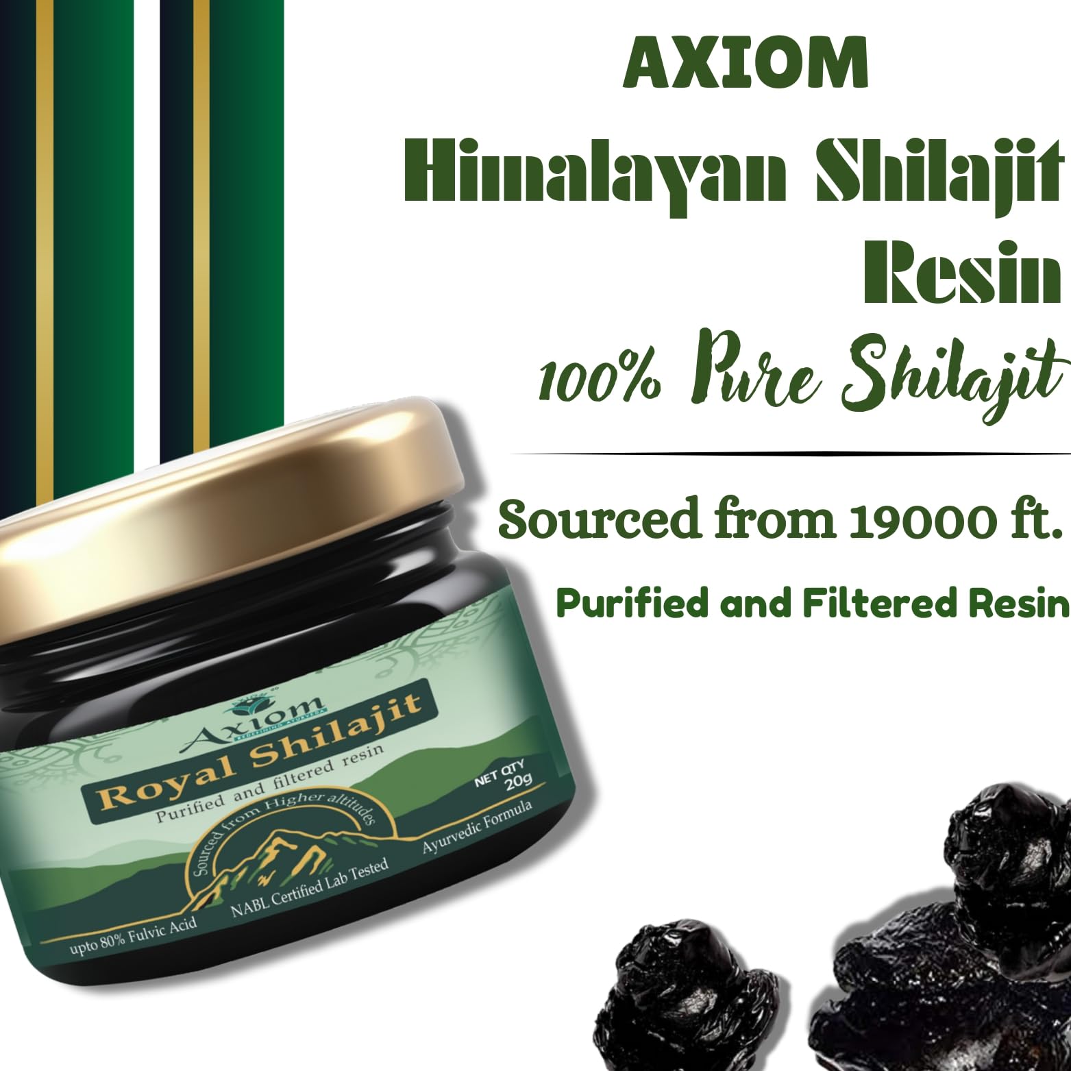 Axiom Royal Shilajit/Shilajeet Resin - 20g | With 80% Fulvic Acid | Helps to Boost Stamina, Energy, Power and Testosterone Levels | Ayurvedic