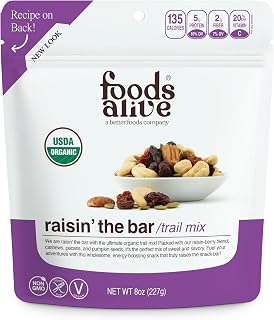 Foods Alive Raisin' the Bar Trail Mix 8oz - Organic and Kosher Raisin-Berry Blend of Cashews, Pecans, and Pumpkin Seeds