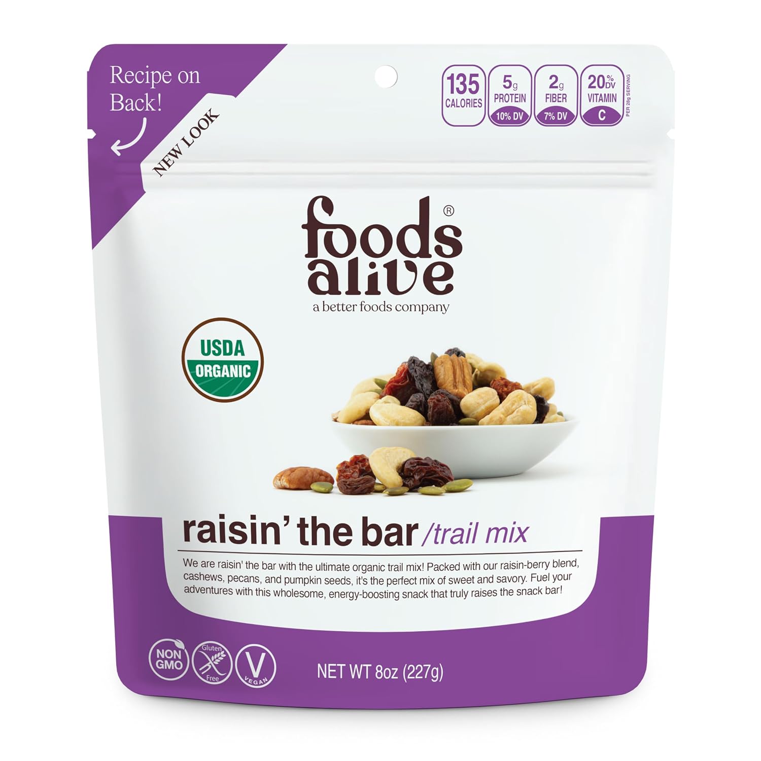 Foods Alive Raisin' the Bar Trail Mix 8oz - Organic and Kosher Raisin-Berry Blend of Cashews, Pecans, and Pumpkin Seeds