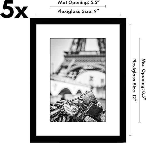 Vista 621 de Americanflat Portarretratos de 5 x 6 pulgadas con plexiglás pulido, juego de 5 portarretratos de 2 x 3 pulgadas con paspartú o para fotos de 5 x 6