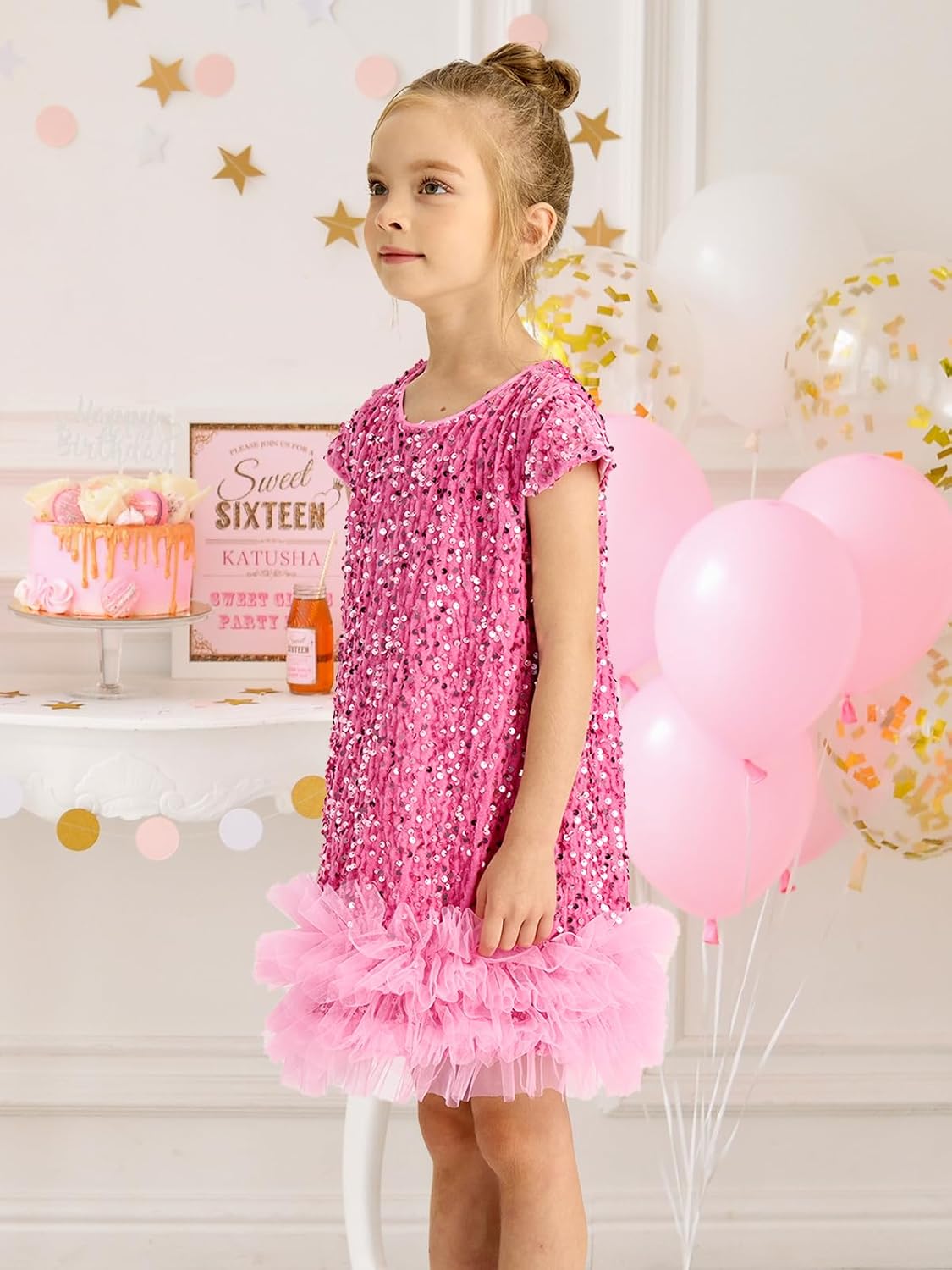 Miipat Toddler Girls Sequin Dress Sparkly Gown Party Dresses Little Kids A-Line Velvet Dress