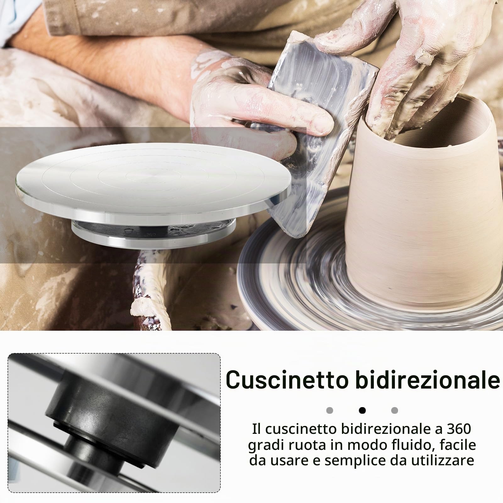 Tornio per Ceramica, 30cm Giradischi per Argilla Artigianale in Alluminio Strumenti Fai da Te Per Argilla Giradischi in Ceramica per Torte A Doppia Faccia Per Modelli di Sculture Decorazione di Torte
