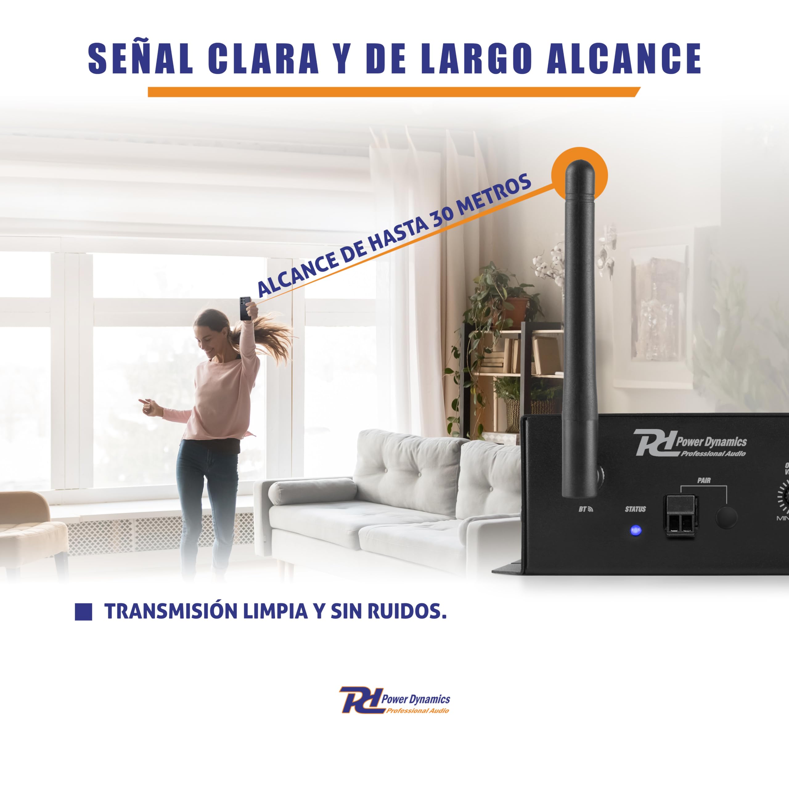 Power Dynamics PDX40 Adaptador Bluetooth estéreo, Receptor de Audio inalámbrico para Sistema estéreo, tecnología BT 5.0, 30m de Alcance, Salida XLR, Entrada Jack 6.3, Receptor Bluetooth - Negro