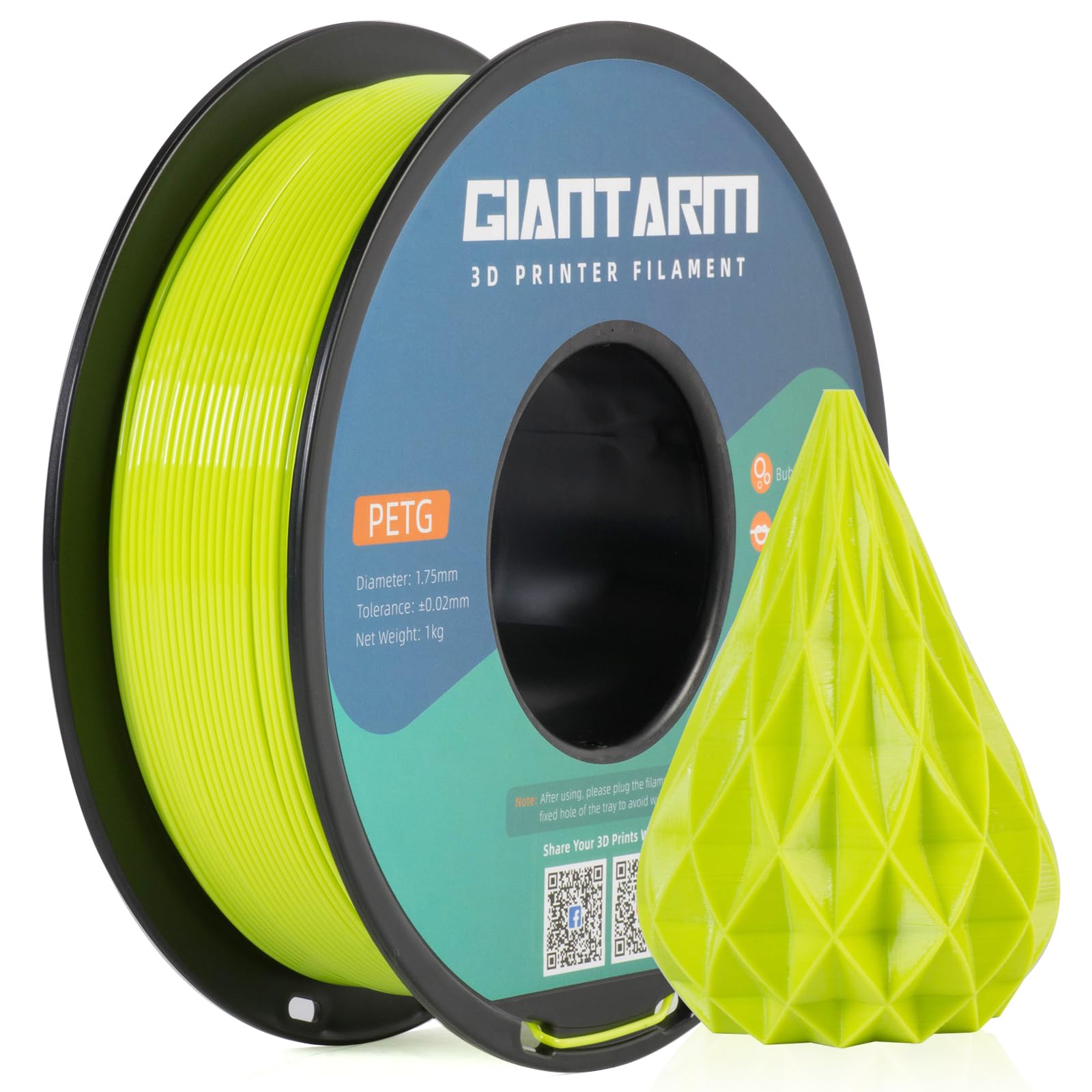 GIANTARM PETG Filament 1.75mm for 3D Printer, 1KG, Apple Green