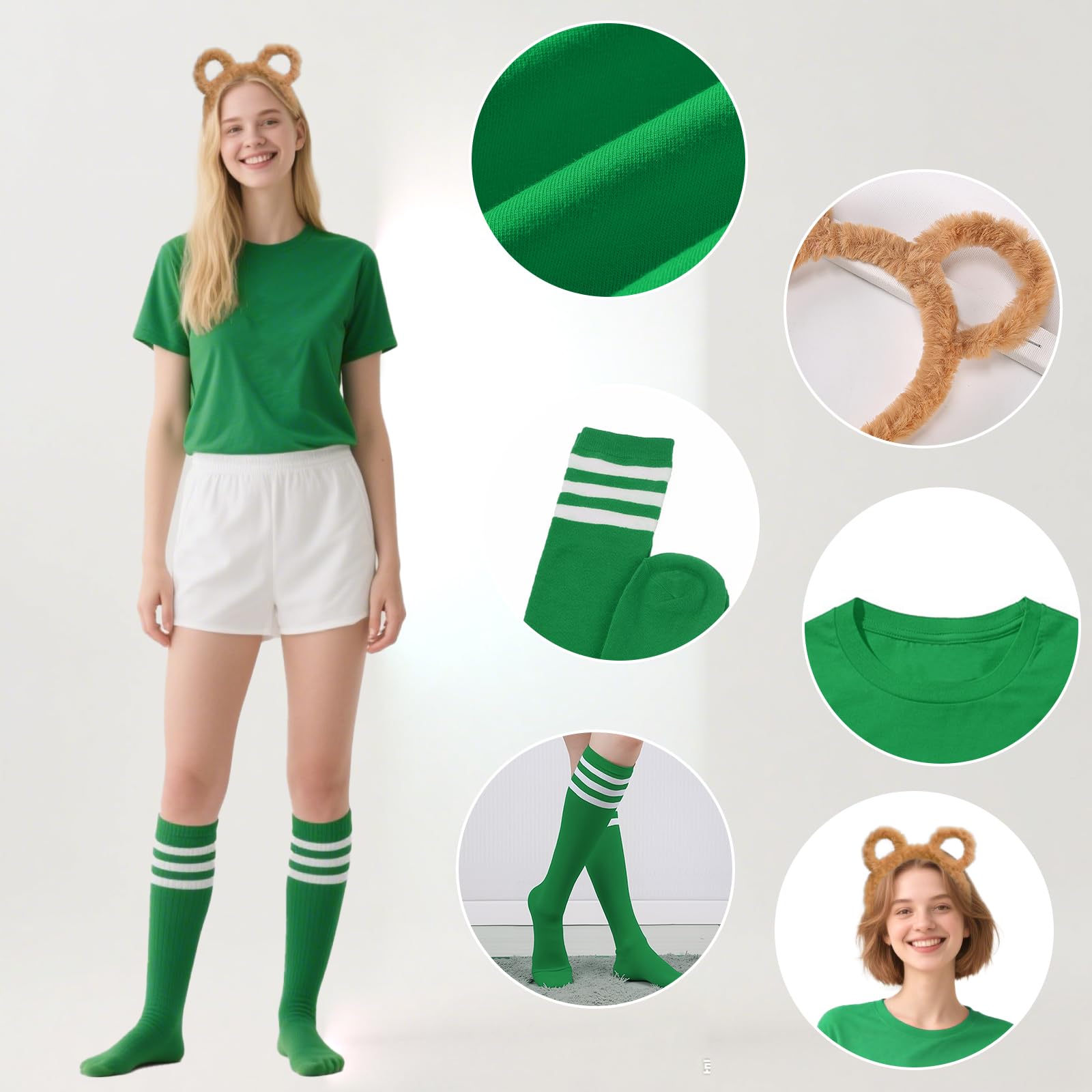 Werownsgso 3PCS Chipmunks Costumes Set including Chipmunk Headband T-Shirt Soccer Socks Chipmunks Fancy Dress Cute Animal Dress Up Set Suitable For Halloween Carnival Role Playing Party (L) - Image 3