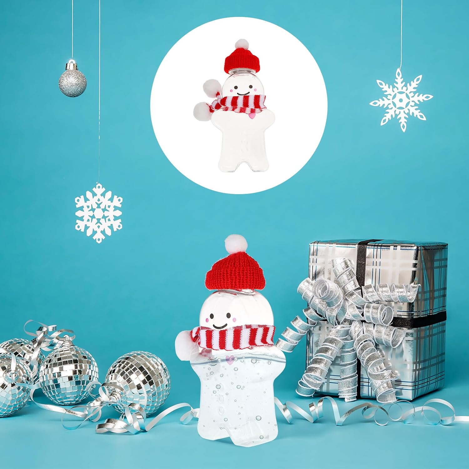 Kisangel Christmas Gingerbread Man Drink Bottles Gingerbread Container 3 Pack 350Ml Clear Reusable Juice Cups with Leakproof Caps and Festive Mini Hats and Scarves for Holiday Parties