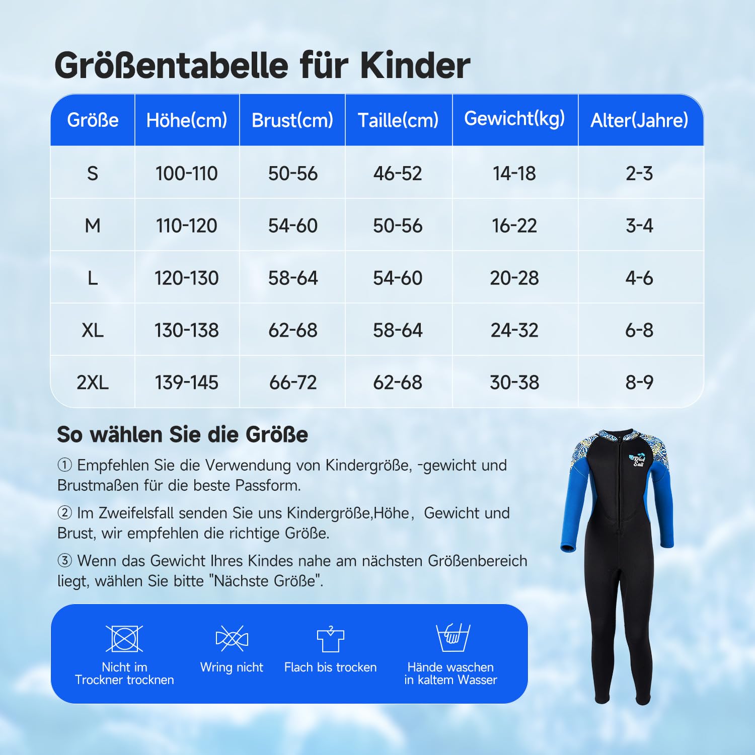 Combinaison en néoprène pour enfants - Combinaison humide pour garçons et filles - 2,5 mm - Fermeture éclair à l'avant - Combinaison de plongée chaude - Natation - Sports nautiques - Surf - Snorkeling