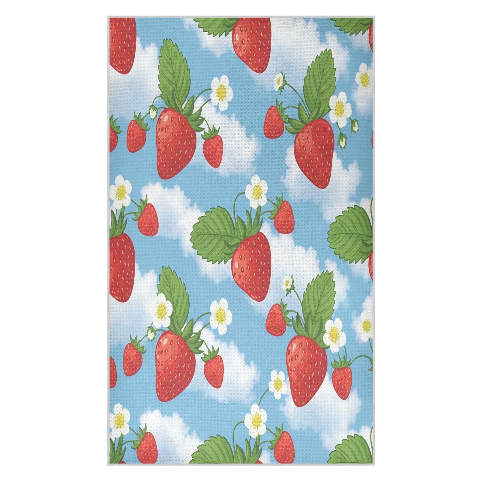 BURSTDDY Strawberries Kitchen Towels,Absorbent Dish Towels 1 Pack