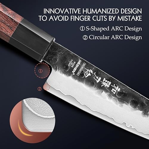 Vista 66 de HEZHEN Santoku - Cuchillo de chef de acero revestido de 3 capas, cuchillo de cocina japonés profesional para chefs y cocina casera, mango octogonal