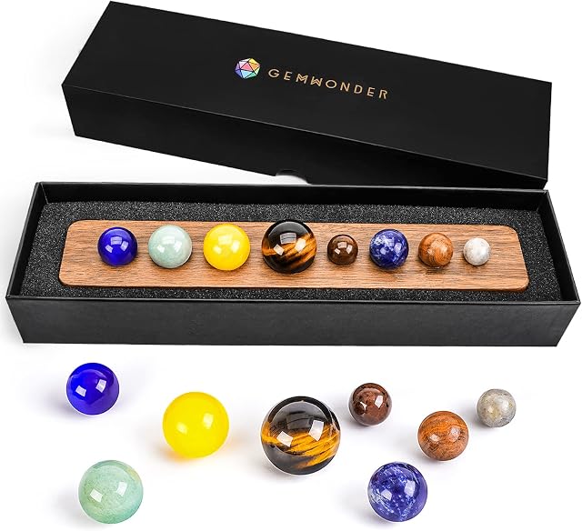 aoory Desk Planets Handcraft Natural Gemstone Gift Box Display Ornament Home Decorations
